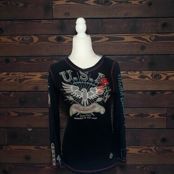 Double D Black Long Sleeve Graphic Top - Picture 2 of 14